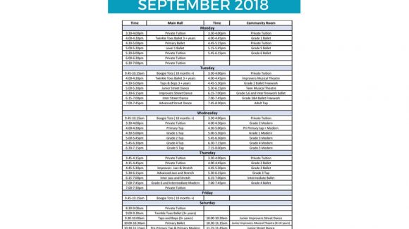 September Timetable and Key dates!!